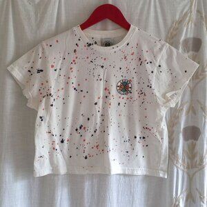 Cross Colours White Cropped Splatter Tee Women's Small